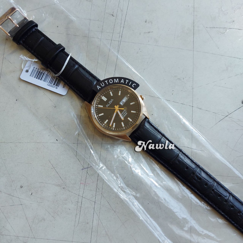 Alba Automatic AL4330X1 Black Leather - Jam Tangan Pria AL4330