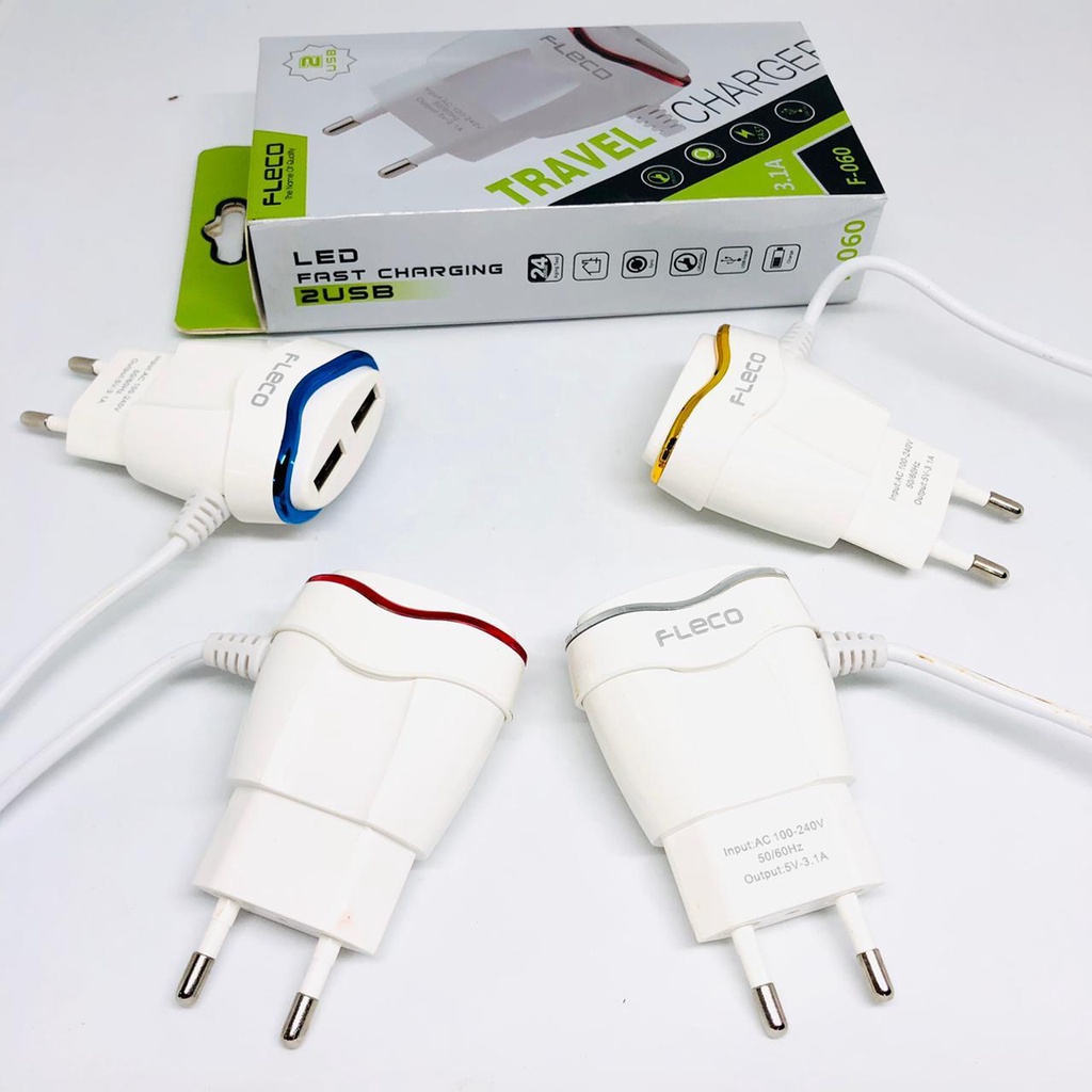 TRAVEL CHARGER XIAOMI CASAN FLECO F-060 2USB+1kabel micro usb 3.1A real capacity SAMSUNG OPPO VIVO