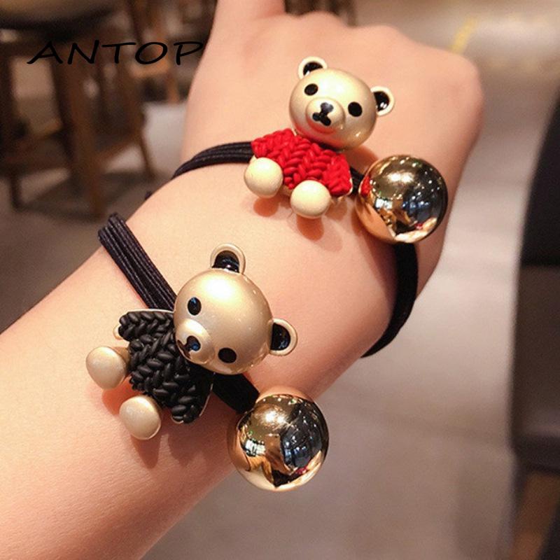 Ikat Rambut Elastis Bahan Karet Tahan Lama Motif Beruang Untuk Anak Perempuan