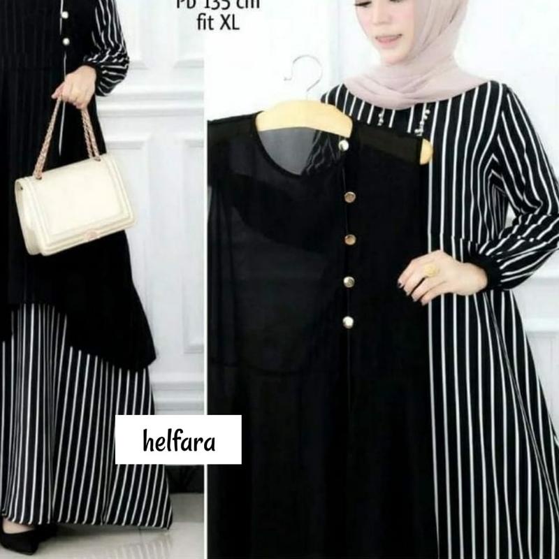 ♙ R.A - Helfara Set 2in1 Gamis Muslim Wanita Matt Shakila Salur Premium l Dress Casual Daily Fashion