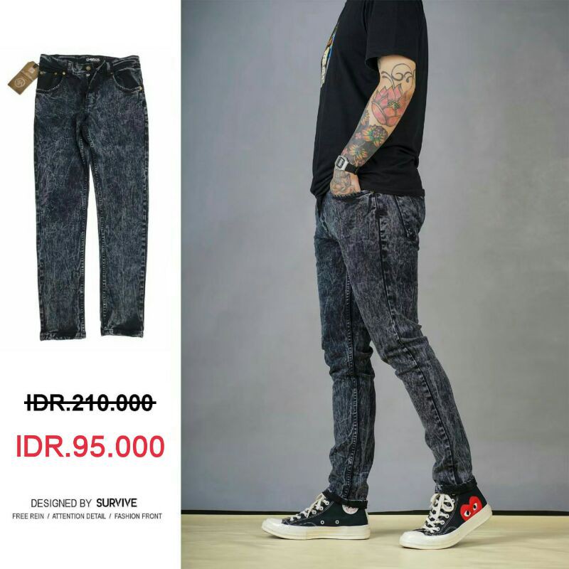 Celana Jeans Black Sandwash Ice Blash Acid Premium, Celana Jeans Pria Clothing Distro Terbaru 2021