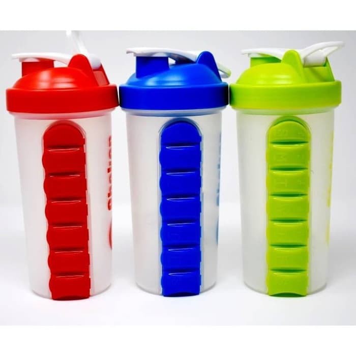 H6188 Botol Minum Shaker + Kotak Pill Obat Vitamin 600ml Gym Tumbler H-6188