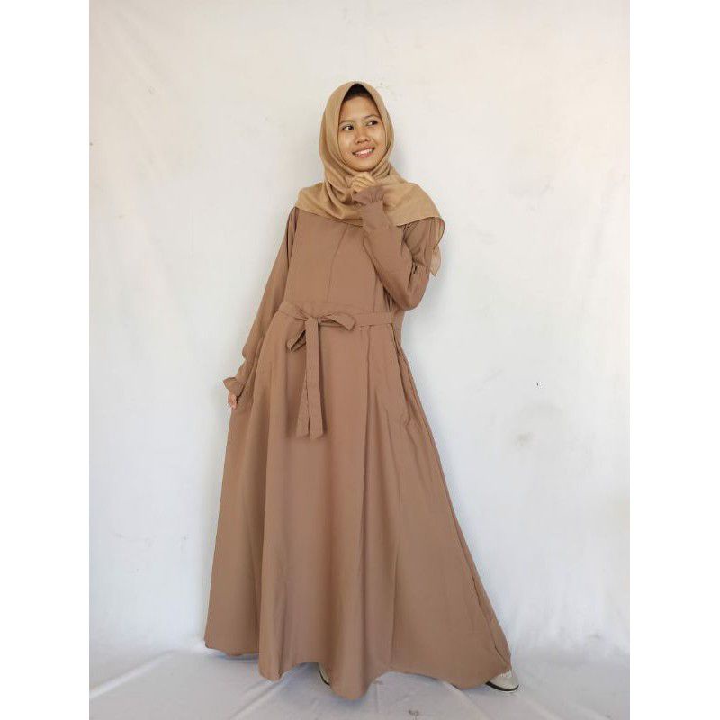 Ayla Gamis Wanita Dewasa Wolfis Polos Premium Coklat Susu