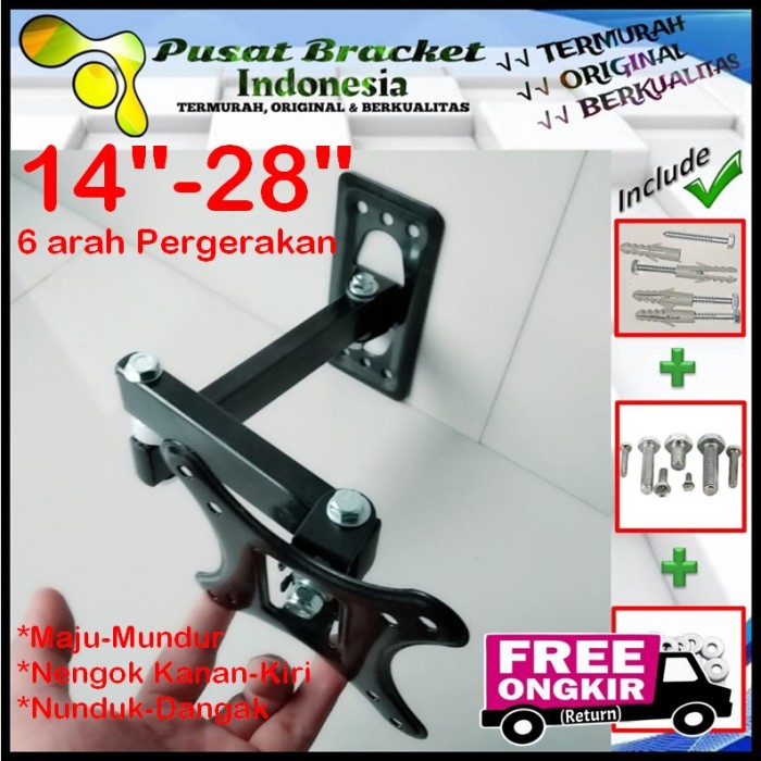 Bracket Tv 24 Monitor Lengan 14&quot; s/d 28&quot; 6 arah Fleksible PBI.SWK1-004