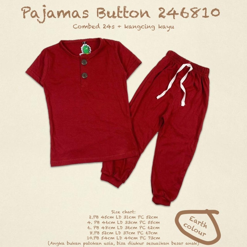 Pajamas Button Pineapple Kids Original Super Premium Setelan Anak Unisex Kaos Cowok/ Cewek Best Seller Terlaris Termurah