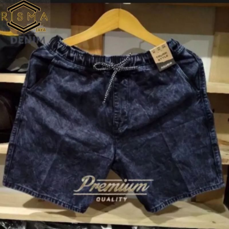 celana pendek pria jeans full karet kolor