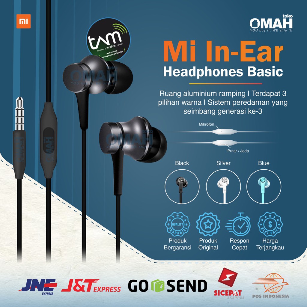 Original Xiaomi Mi In Ear Headphones Basic - Mi Earphone Piston Basic Garansi Resmi TAM