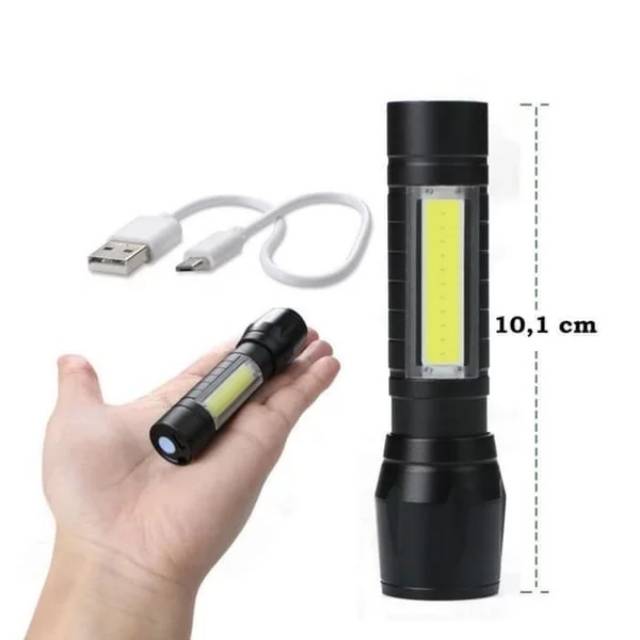 Senter Mini XPE COB Led Zoom Super Terang Swat Police Light Recharge  SWAT