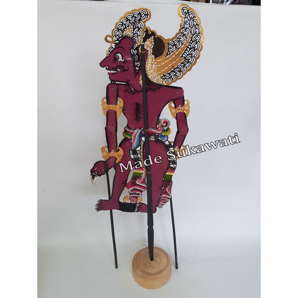 Kerajinan wayang kulit Bima Werkudara bali bahan kulit sapi tangkai kayu Hiasan dekorasi Handmade