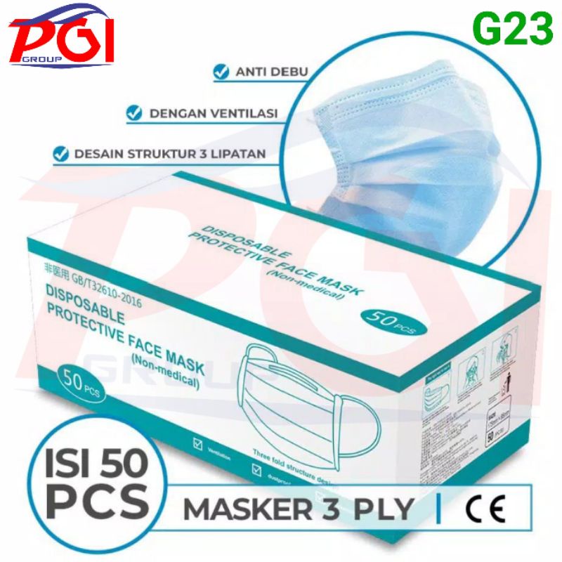 G ( G00023 ) MASKER EARLOOP 3 PLY 1 BOX ISI 50 PCS / MASKER MEDIS ANTI DEBU / HARGA GROSIR