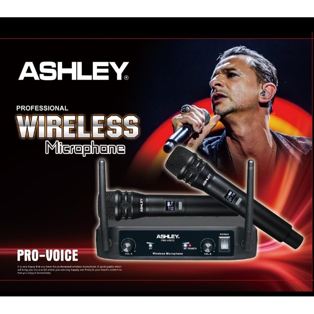 Murah  MICROPHONE WIRELESS ASHLEY PRO VOICE  isi 2 mic pegang jarak 100 meter  Terlaris