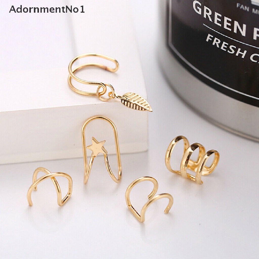 (AdornmentNo1) 5pcs / set Anting Klip Tanpa Tindik Aksen Rantai Untuk Perhiasan Wanita