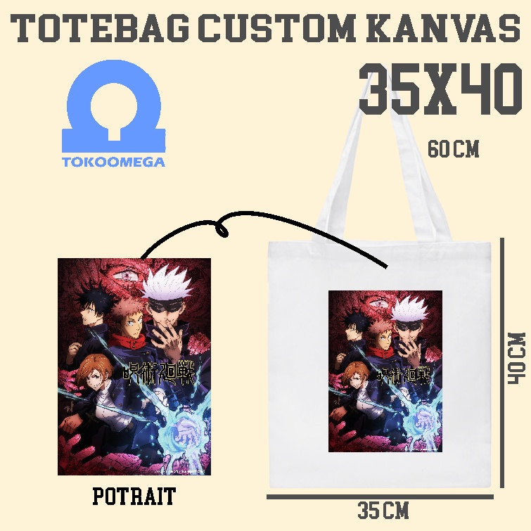 tokoomega Totebag Custom Kanvas Putih Premium 35x40