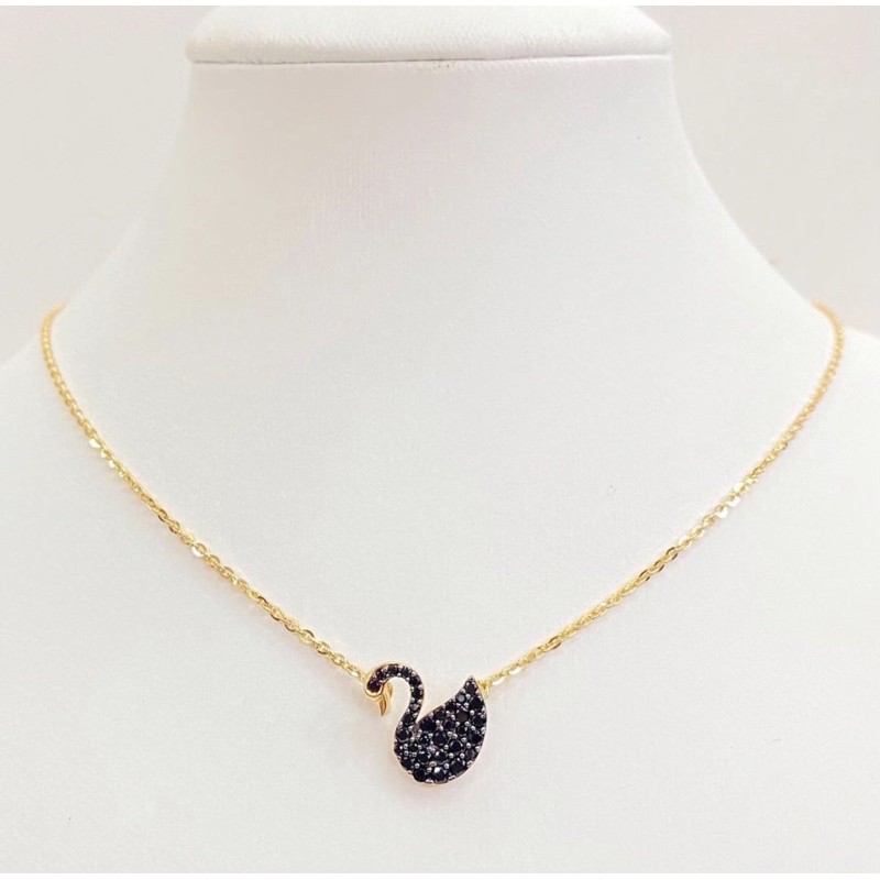 Kalung angsa mata hitam emas asli kadar 375