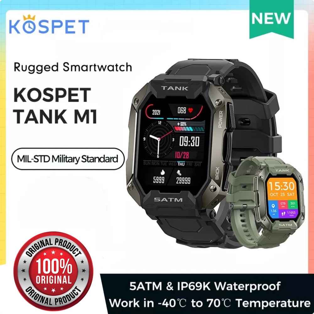 KOSPET TANK M1 Rugged Smartwatch 1.72&quot; 5ATM IP69K Waterproof 380Mah Original 100%