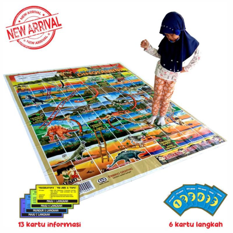 [1,5 m x 2 m] Ular Tangga Jumbo Ular Tangga Raksasa Dino Dinosaurus Mainan Edukasi Anak