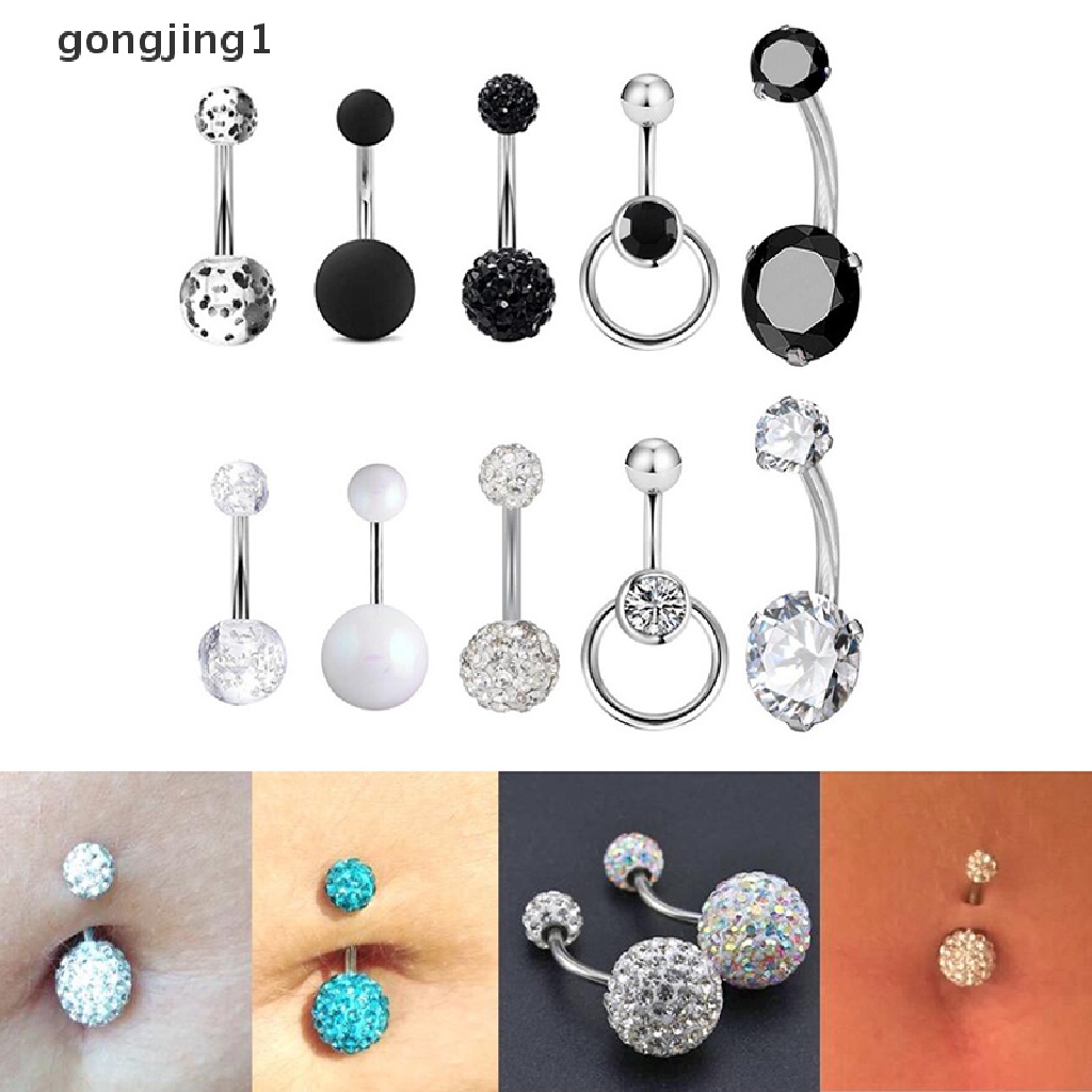 5pcs Cincin Tindik Pusar Perut Desain Barbell Aksen Kristal Untuk Wanita