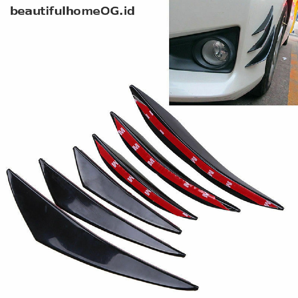 6 Pcs Sirip Spoiler Canards Bumper Depan Mobil Warna Hitam Glossy