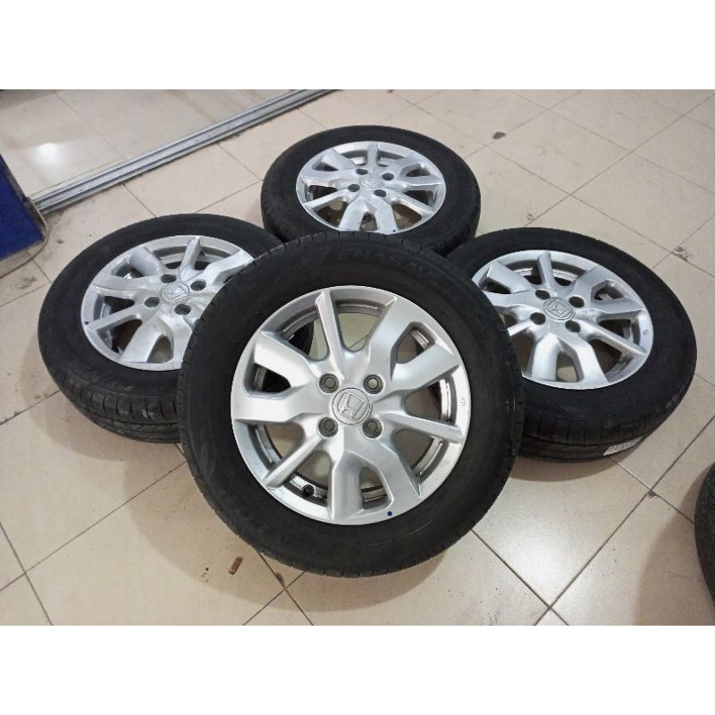 Velg Mobil Bekas Brio Ring 14 Pcd 4x100 + Ban Dunlop 175/65 R14 Buat Agya Ayla Sigra Calya Sirion