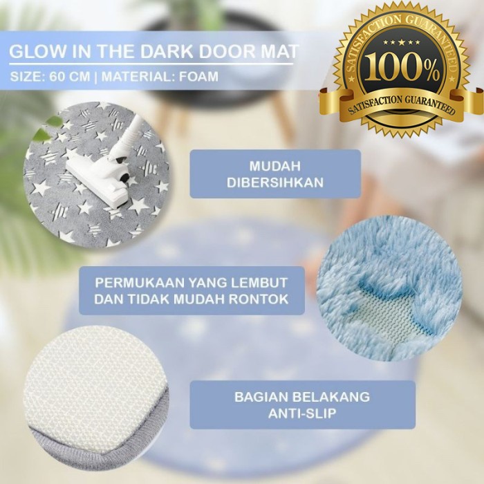 Keset Kaki Empuk Trendy Foam Keset Glow in the Dark Keset Menyala Dalam Gelap Keset Lembut Topo 40 x 60 cm