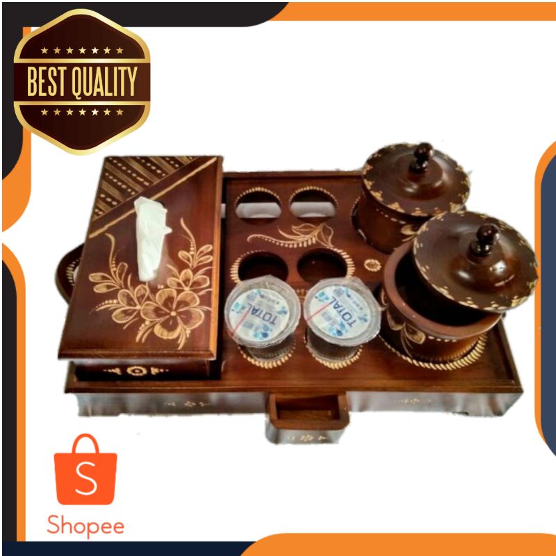 tempat aqua gelas kayu jati tempat tisu dan toples