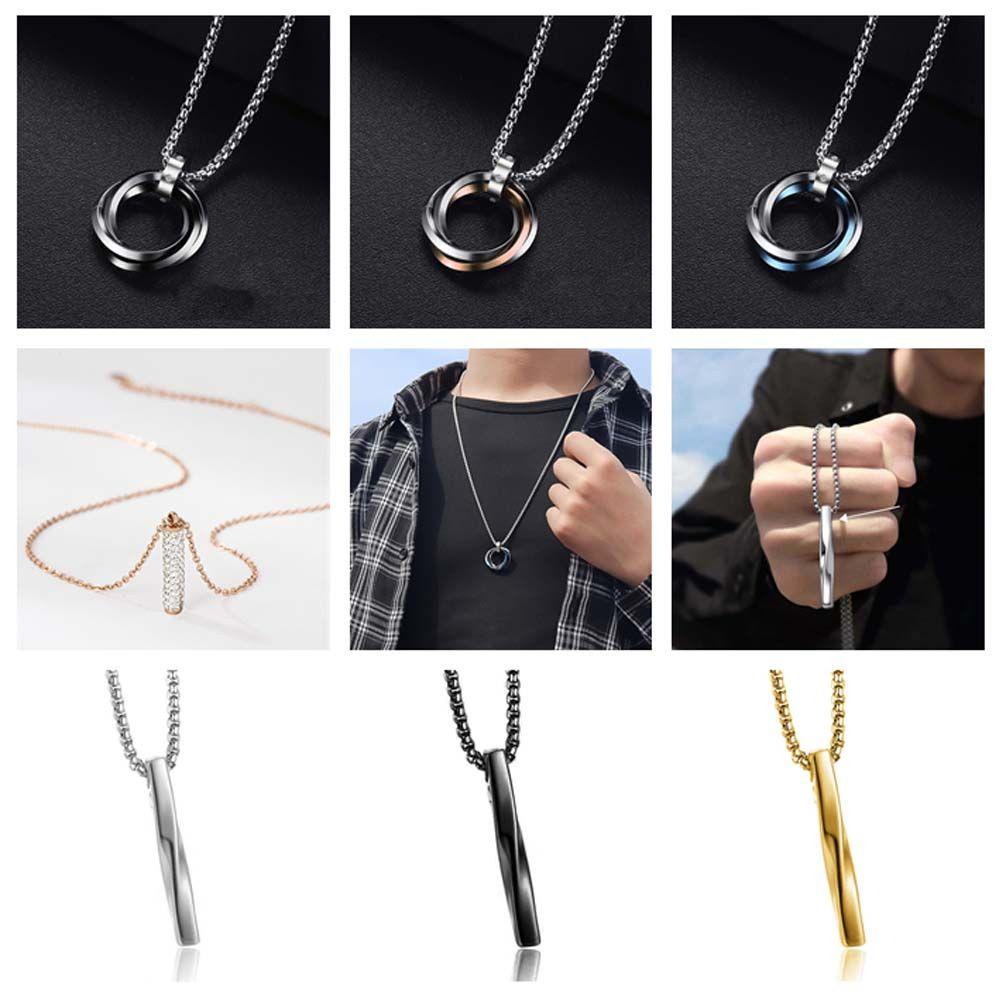 R-bunga Kalung Baja Titanium Multi-Lapis Memakai Hip Hop Rantai Perhiasan Aksesoris Perhiasan Menarik Hadiah Hari Valentine Punk Kalung Tiga Cincin Liontin Pendant Necklaces