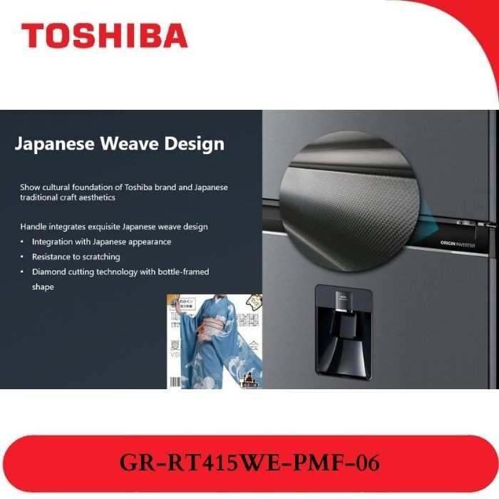 TOSHIBA Lemari Es 2 Pintu + Dispenser 312 Liter GR-RT415WE-PMF / Kulkas 2 Pintu 95 Watt GRRT415WEPMF / GRRT415WE / GRRT415