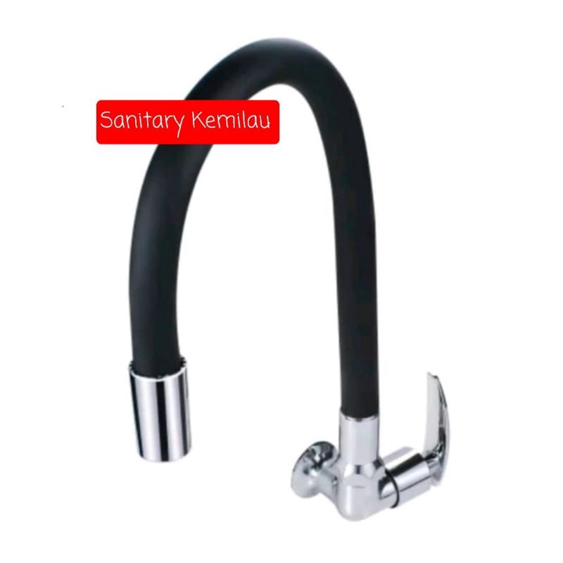 Kran Tembok Angsa Flexible Rubber Hitam Minimalis Engkol - Keran Sink Flexible Cuci Piring Black