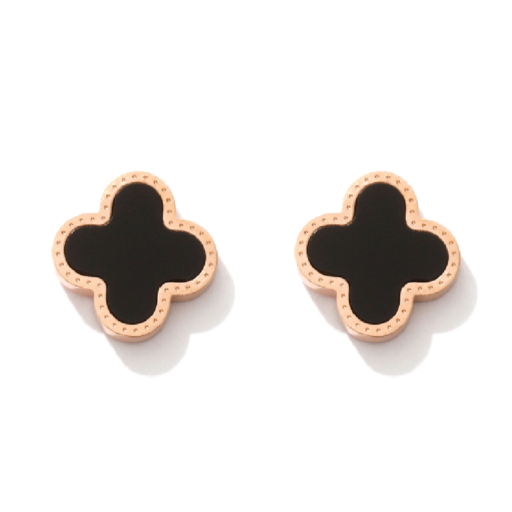 Anting Stud Desain Clover Bahan Titanium Steel Warna Rose Gold Gaya Korea Untuk Wanita