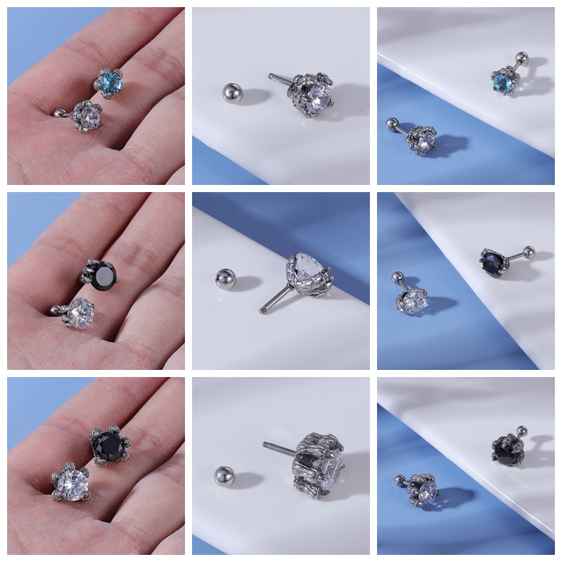 1 Pc Anting Stud Kristal Bentuk Hati Bulan Tengkorak Kelelawar Bahan Stainless Steel