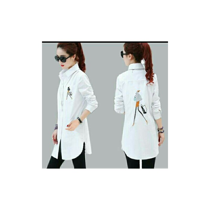 Kk2 Atasan Kemeja Xl Jumbo Putih Katun Baju Kantor Wanita Tunik Bordir