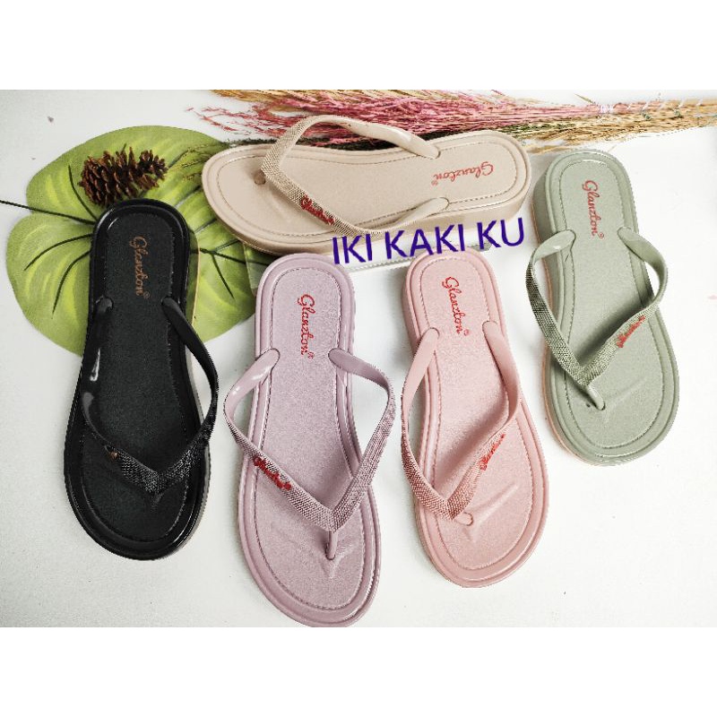 SANDAL JEPIT WEDGES WANITA DEWASA REMAJA PEREMPUAN GLANZTON 1365-2 BAHAN KARET JELLY