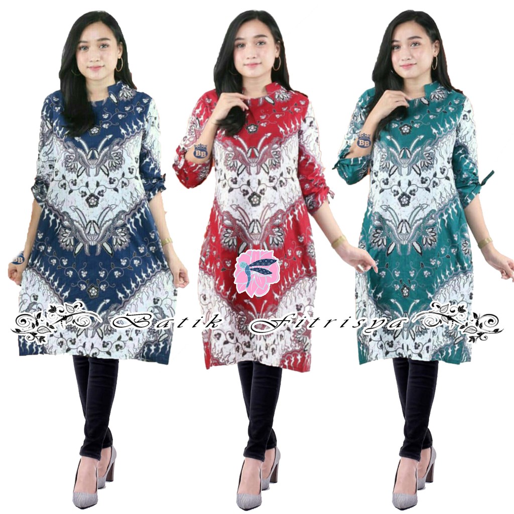 Tunik Batik - JUMBO MOTIF DAUN SULUR MERAH BIRU HIJAU TOSCA MODEL TERBARU & TERLARIS