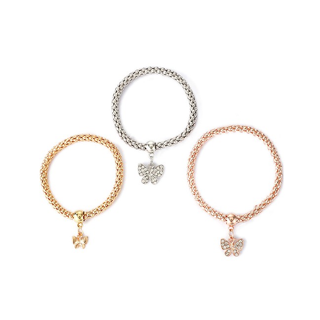 LRC Gelang Tangan Fashion Color Mixing Alloy Elastic Diamond Multi-layer Butterfly Bracelet P08706