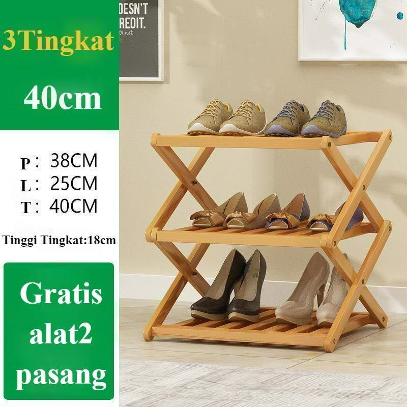 Rak Sepatu Home Indoor Yang Indah Sederhana Pintu Kamar Tidur Asrama Penyimpanan Fantastis Lipat Instalasi-Gratis Bambu Lemari Sepatu