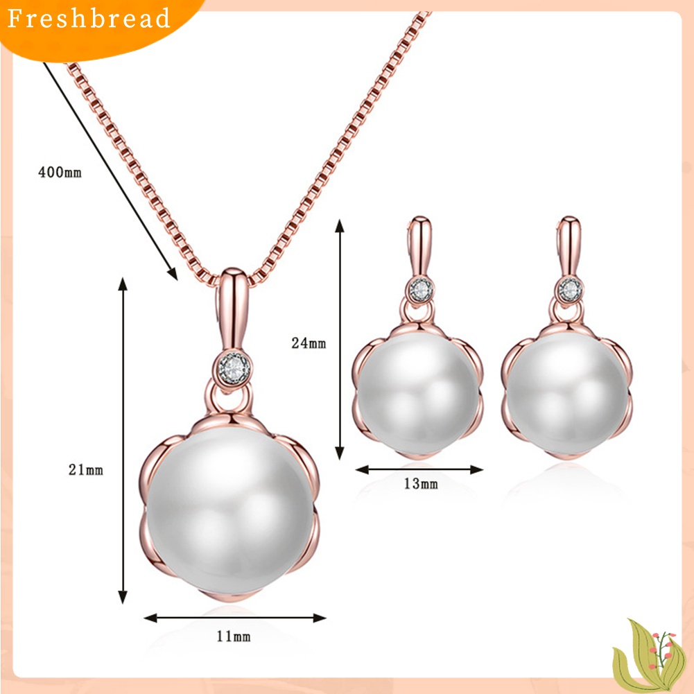 Terlaris Ladies Round Faux Pearl Rhinestone Inlaid Pendant Necklace Earrings Jewelry Set