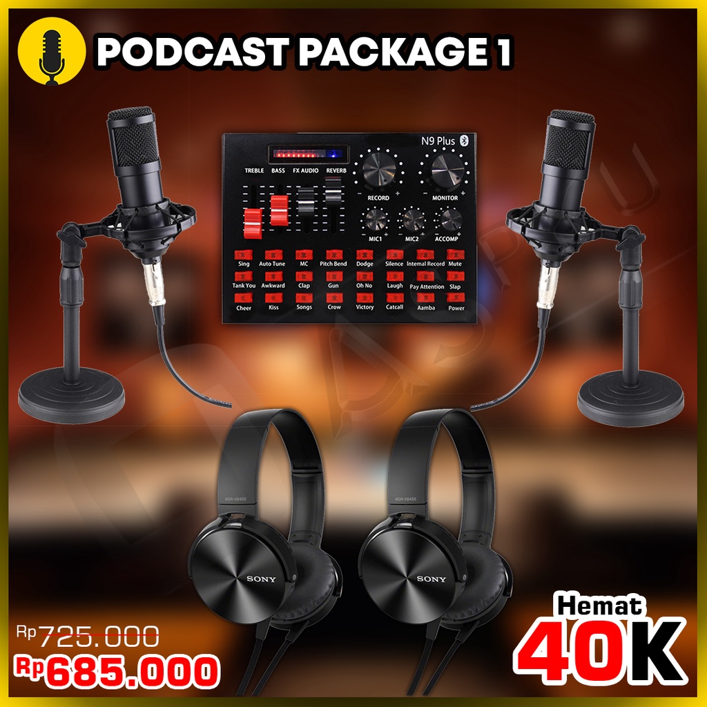 Paket Mic Podcast Wawancara BM800 BM8000 Condenser Mikrofon Kondenser Mik Murah Komplit Fullset
