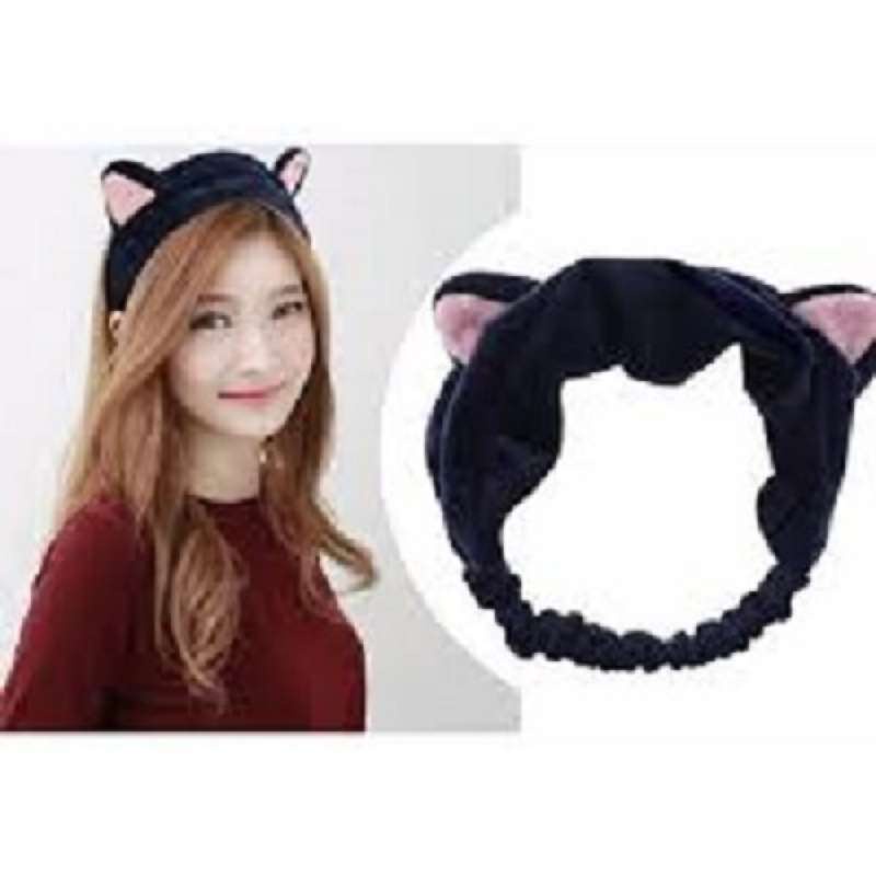 Bandana Kucing Headband Kucing Import Korea Bando Masker Bando Kucing - Hitam