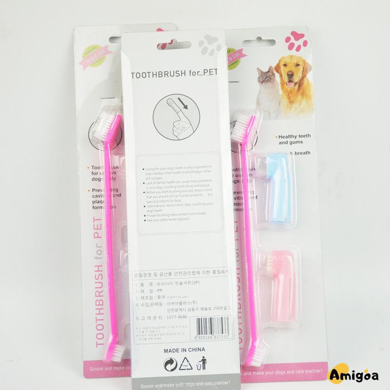 3 PCS Sikat Gigi Hewan Peliharaan Kepala Ganda Perlengkapan Pembersih Gigi Kucing Anjing - AG2
