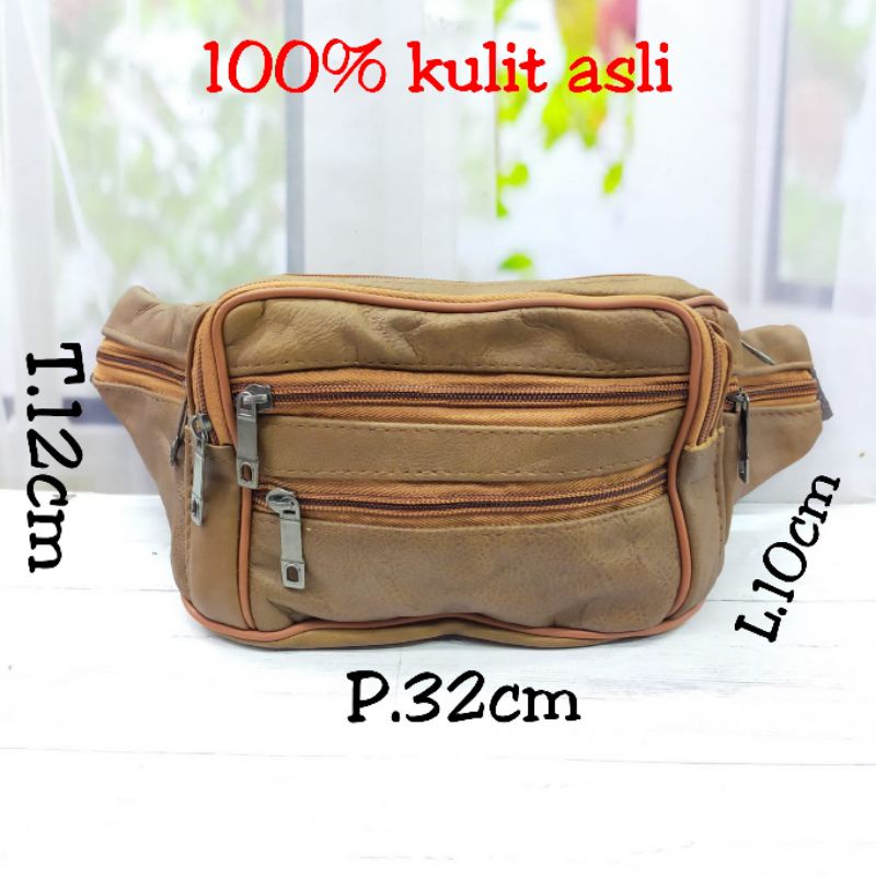 Tas pinggang pria kulit asli WAISTBAG pria kulit sapi asli import tas selempang kulit