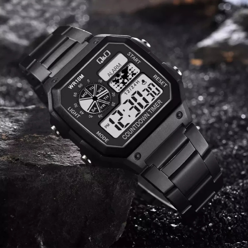 JAM TANGAN Q&Q DIGITAL WR10M COUNTDOWN TIMER PRIA QNQ- JAM TANGAN PRIA DIGITAL SEGI QQ ORIGINAL