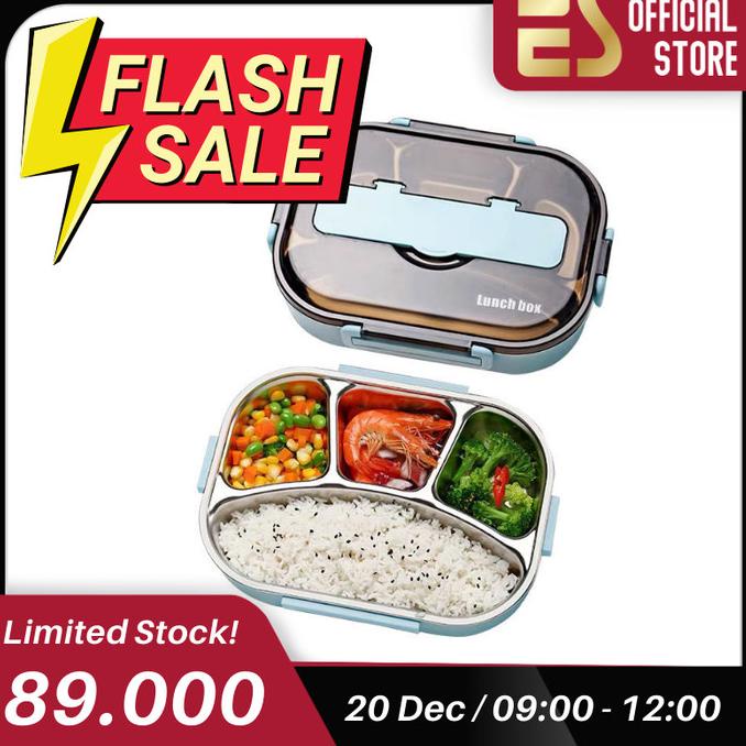 

Baru! Es Kotak Tempat Makan Siang Stainless Dewasa Anak Lunch Box - Biru Muda, 3 Sekat