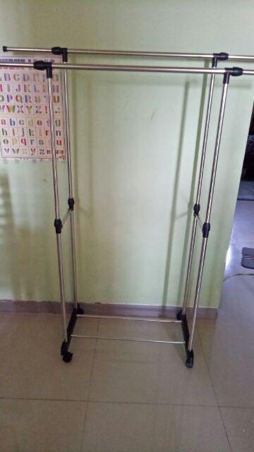 Stand Hanger Double - Gantungan Baju Double 4 Roda