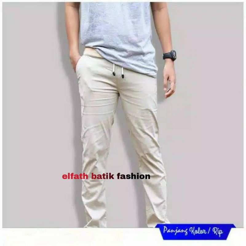 CELANA CHINO RIP PANJANG DEWASA PINGGANG KARET SANTAI KERJA HARIAN COWOK CHINOS CREAM ABU HITAM NEW