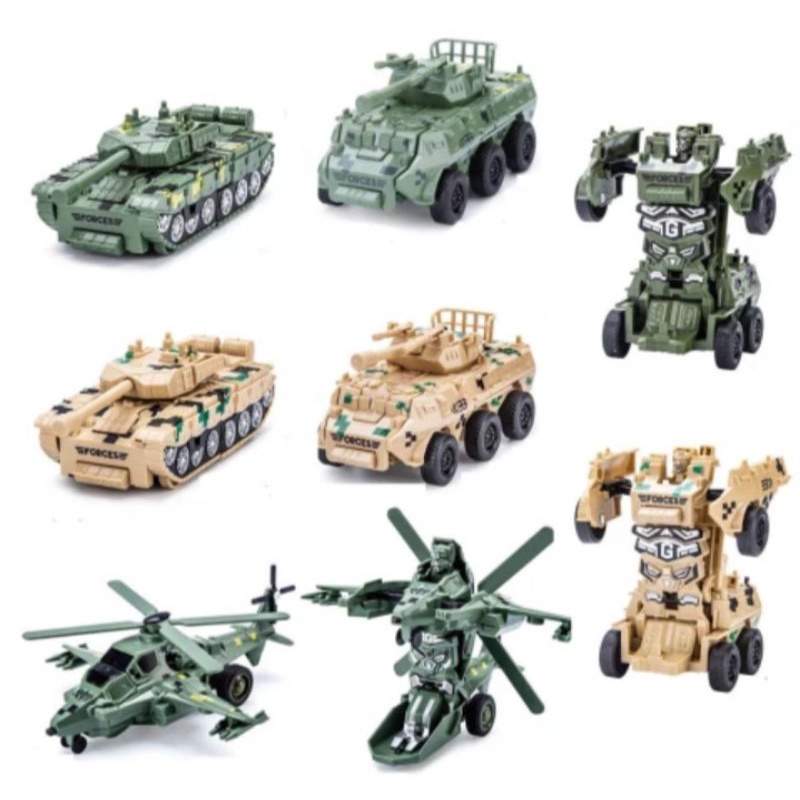 ( Mia ) Mainan Mobil Tank Robot Deformation, Helicopter Robot Transformation Car