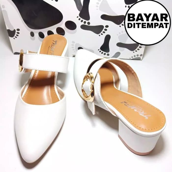 Sepatu Wanita Remaja Pesta Terbaru Heels Zara Hak Tahu 5 cm Best Seller Bisa COD Warna Putih Camel