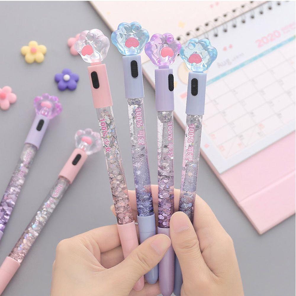 Agustina Cat Paw Gel Pen Perlengkapan Kantor Kawaii Anak Glitter Light Perlengkapan Menulis 0.38mm Dengan Lampu Led Kartun Pulpen Menulis