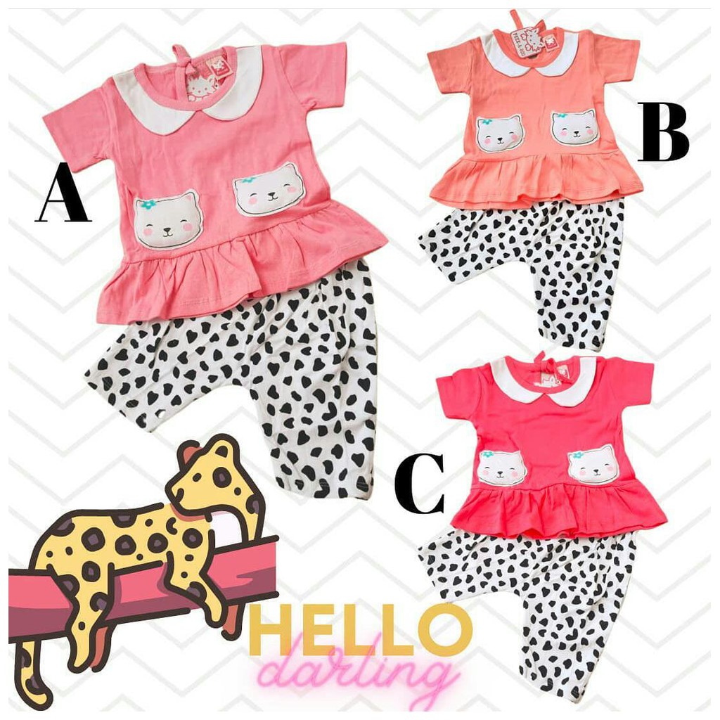 Setelan Baju Bayi Perempuan Lucu Polkadot Cat