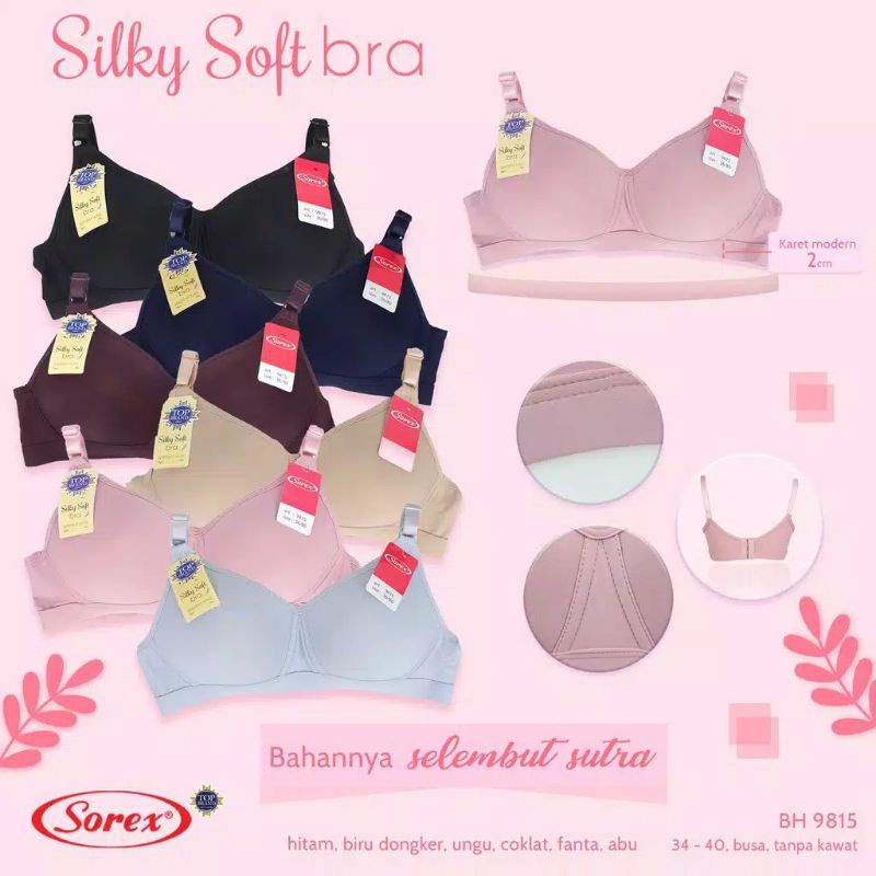 Sorex Bra Cup Besar Tanpa Kawat Busa Kait 3 Setara Cup B Silky Soft Bra Harian BH 9815 | Pakaian Dalam Wanita Dewasa Perempuan Underwear Big | Sguna