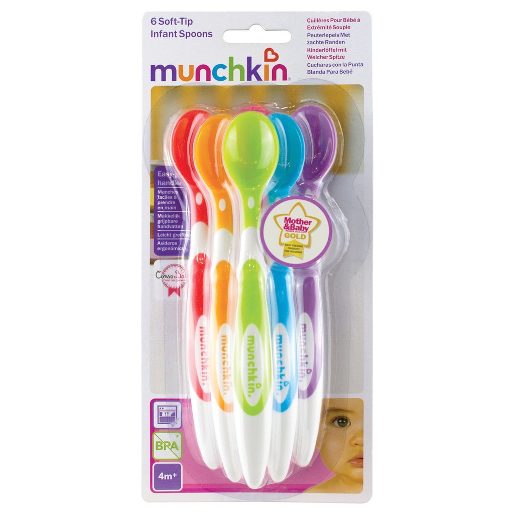 Munchkin Soft Tip Infant Spoons - Multi-Coloured, Pack of 6